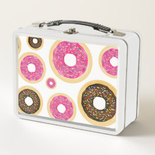 Pink & Brown Sprinkle Donuts Modern Fun Cute Metal Lunch Box