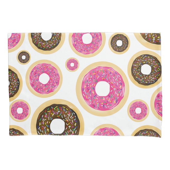Pink & Brown Sprinkle Donuts Modern Fun Cute Pillowcase (Front)
