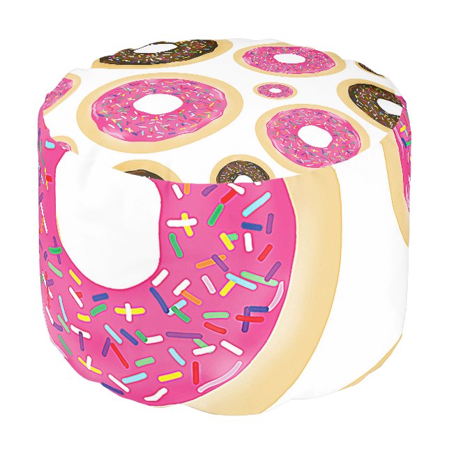 Pink & Brown Sprinkle Donuts Modern Fun Cute Pouf (Angled Front)