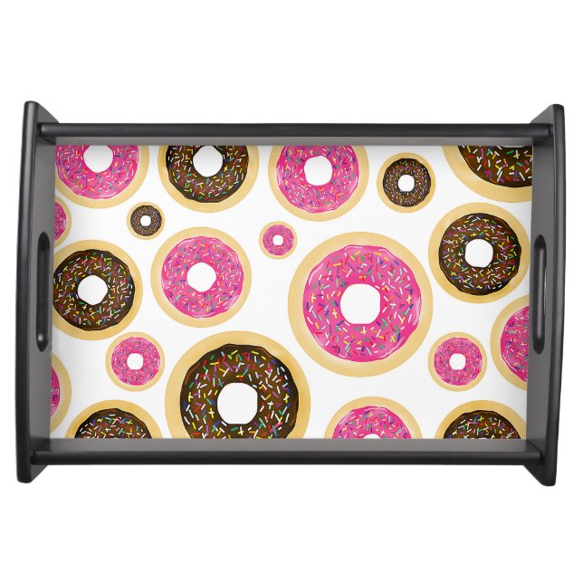 Pink & Brown Sprinkle Donuts Modern Fun Cute Serving Tray (Front)