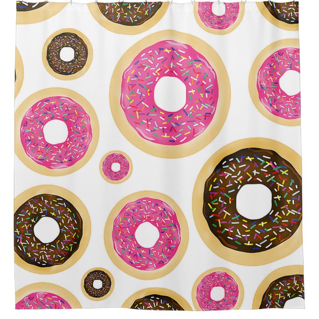 Pink & Brown Sprinkle Donuts Modern Fun Cute Shower Curtain (Front)