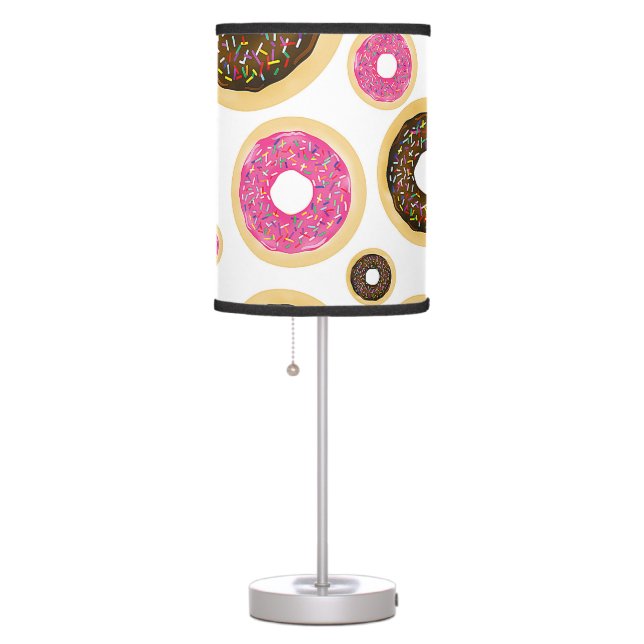 Pink & Brown Sprinkle Donuts Modern Fun Cute Table Lamp (Right)