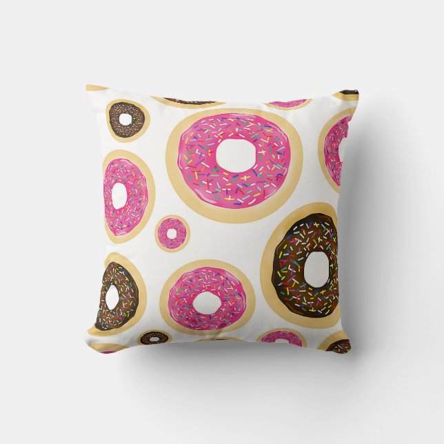 Pink & Brown Sprinkle Donuts Modern Fun Cute Throw Pillow (Front)
