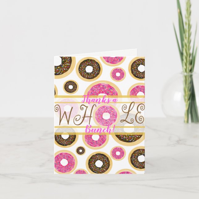 Pink & Brown Sprinkle Donuts Modern Thank You Card (Front)