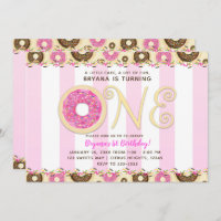 Pink Brown Sprinkle Donuts ONE 1ST Birthday Party Invitation