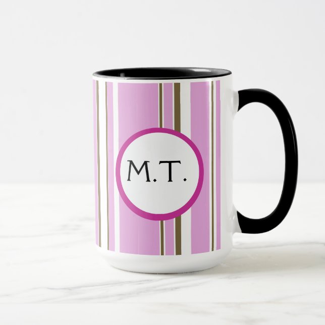 Pink Brown Stripe Monogram Mug (Right)