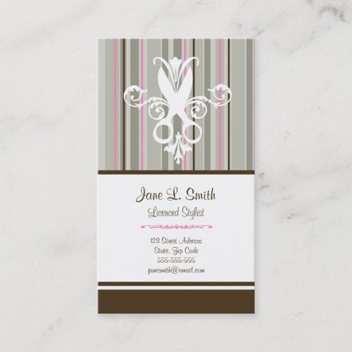 Pink/Brown Stripe Scissors Business Card Templates