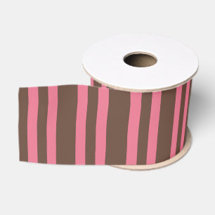 Pink Brown Stripes Pattern Grosgrain Ribbon