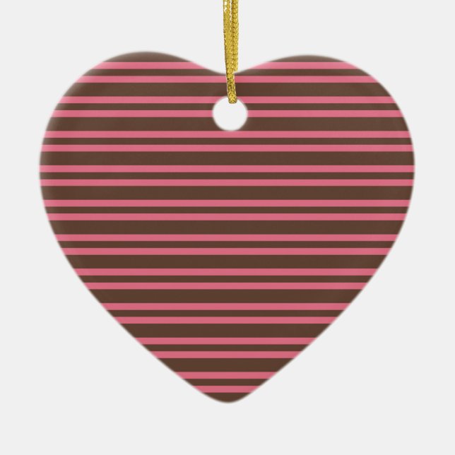 Pink Brown Stripes Seamless Pattern Ceramic Ornament (Front)