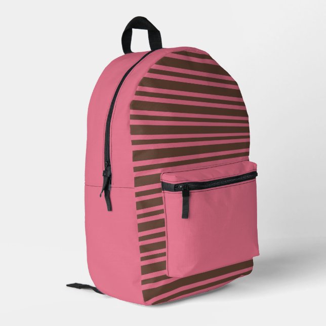 Pink Brown Stripes Seamless Pattern Printed Backpack (Back Corner Left)
