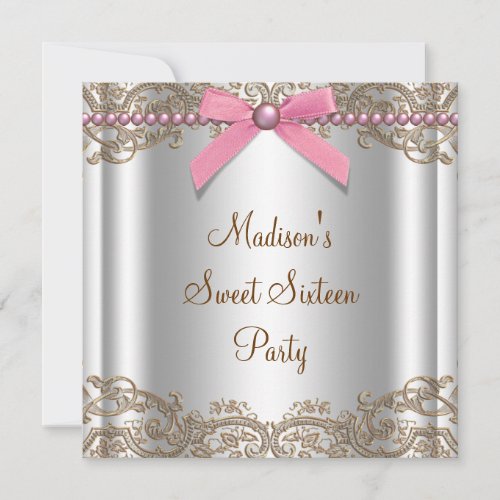 Pink Brown Sweet 16 Birthday Party Invitation