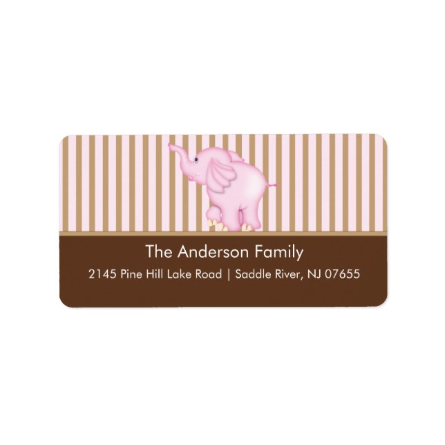 Pink & Brown Sweet Baby Elephant Address Label (Front)