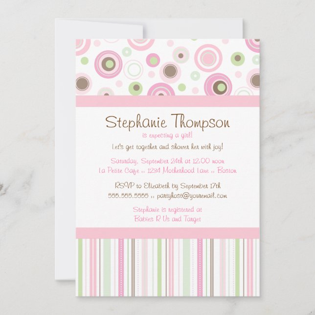 Pink Brown Sweet Girl Polka Dot Baby Shower Invitation (Front)