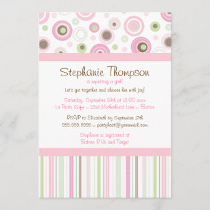 Pink Brown Sweet Girl Polka Dot Baby Shower Invitation