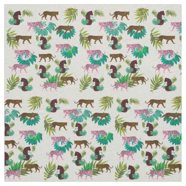 Pink Brown Tigers Fabric (Swatch)