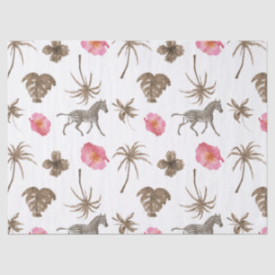 Pink Brown Tropical Zebra Floral Palm Trees Tissue Paper