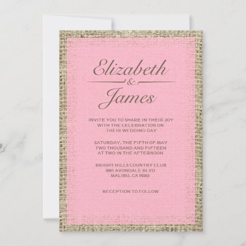 Pink &amp; Brown Vintage Burlap Wedding Invitations