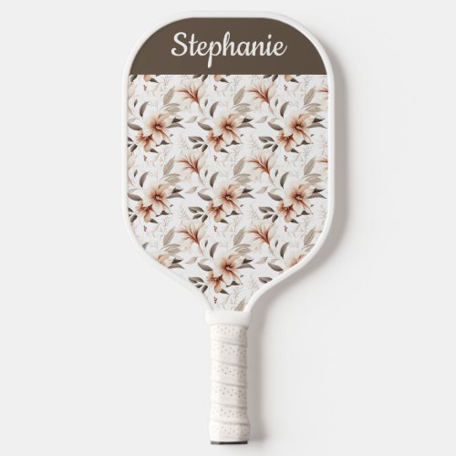 Pink Brown Watercolor Wildflower Custom Name Pickleball Paddle