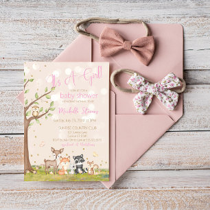 Pink Brown Watercolor Woodland Animals  Invitation
