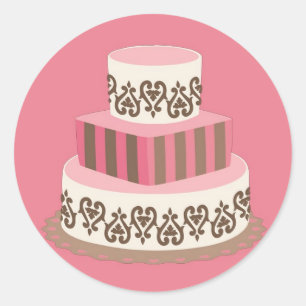 Pink/Brown Wedding Cake Favor Stickers