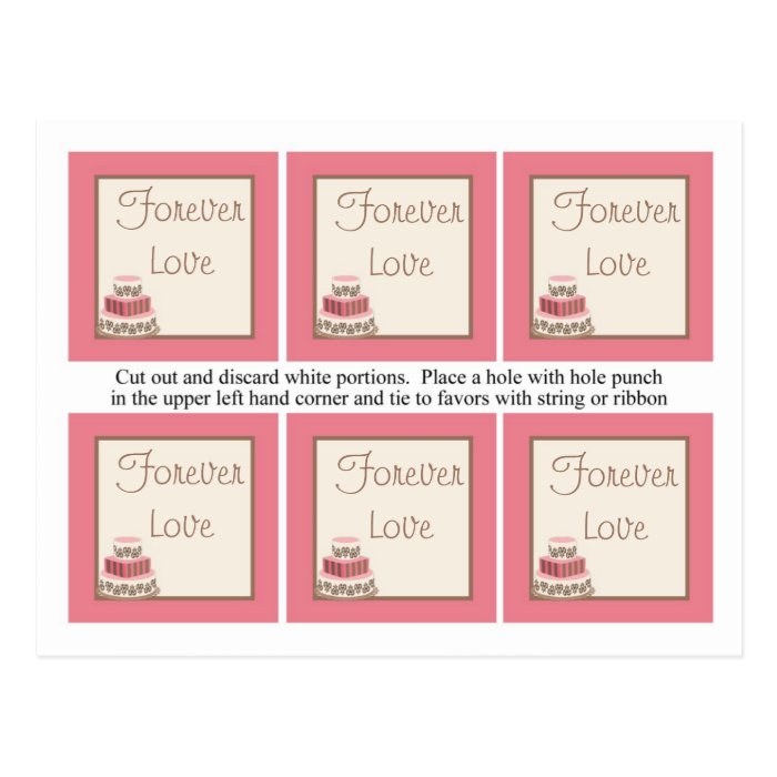 Pink/Brown Wedding Cake Favor Tags Postcard