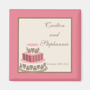 Pink/Brown Wedding Cake Magnet Favor