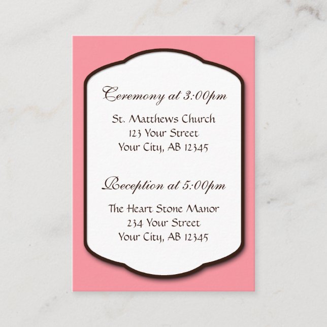 Pink Brown & White Wedding Guest Reference Cards (Front)