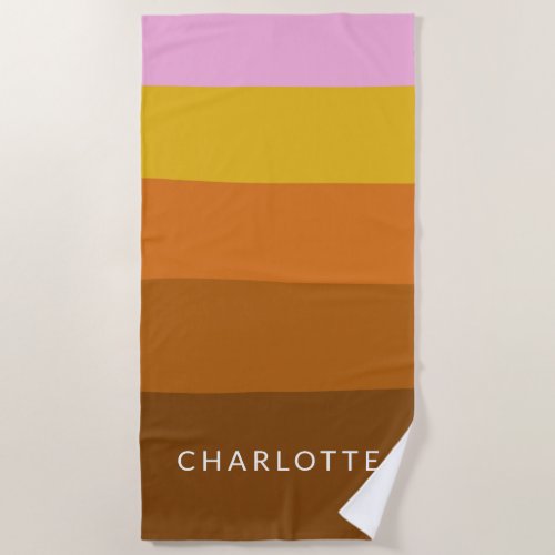 Pink Brown Wide Abstract Stripes Personalized  Beach Towel