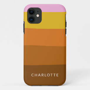 Pink Brown Wide Abstract Stripes Personalized   iPhone 11 Case
