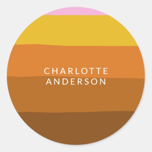 Pink Brown Wide Abstract Stripes Personalized   Classic Round Sticker