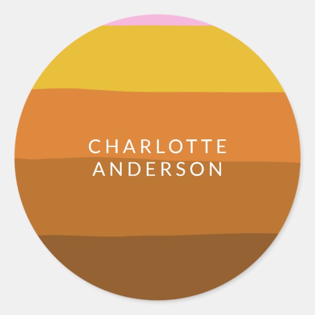 Pink Brown Wide Abstract Stripes Personalized   Classic Round Sticker (Front)