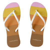 Pink Brown Wide Abstract Stripes Personalized    Flip Flops