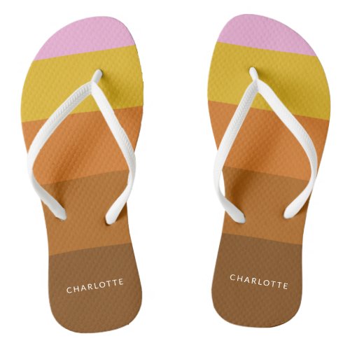 Pink Brown Wide Abstract Stripes Personalized    Flip Flops