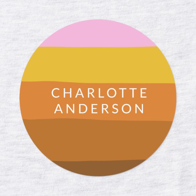 Pink Brown Wide Abstract Stripes Personalized   Labels (Design 1)