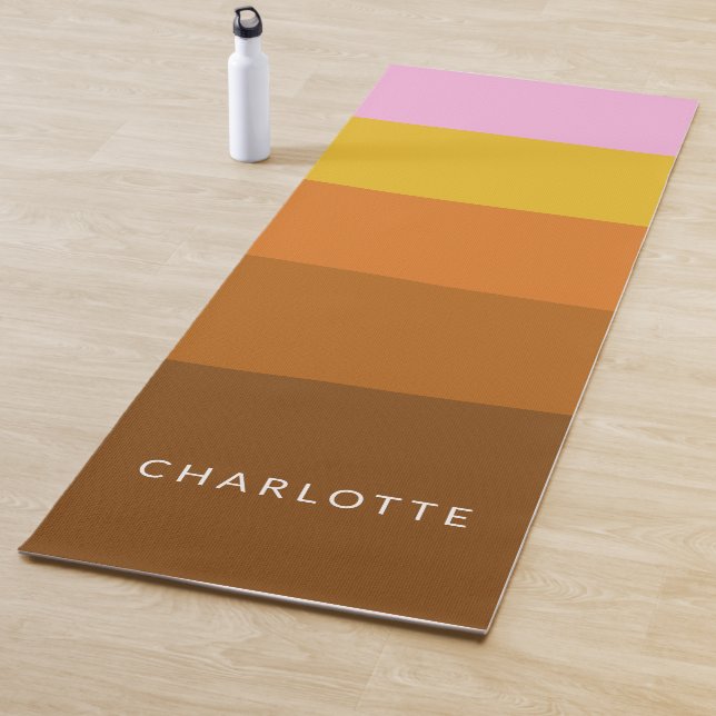 Pink Brown Wide Abstract Stripes Personalized   Yoga Mat (In Situ)