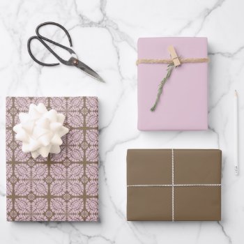 Pink & Brown Wrapping Paper Set Of 3 by JulDesign at Zazzle