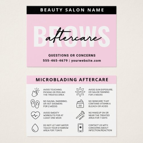 Pink Brows Aftercare PMU Brow Instructions Card