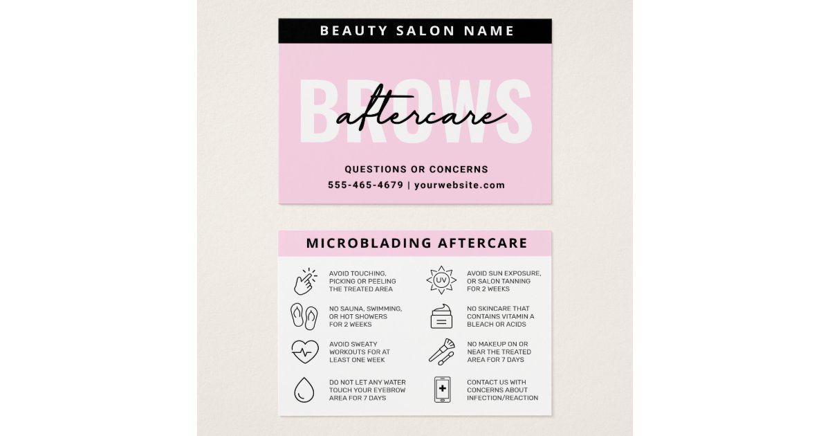 Pink Brows Aftercare PMU Brow Instructions Card | Zazzle
