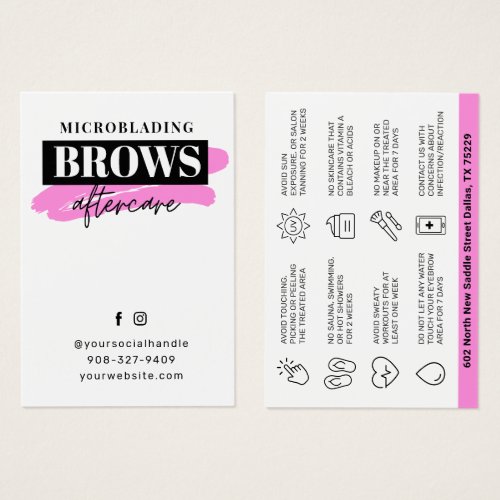 Pink Brows Aftercare PMU Brow Instructions Card
