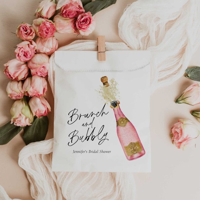 Pink Brunch and Bubbly Bridal Shower  Favor Bag (Pink and Brunch and Bubbly Bridal Shower Favor Bag)