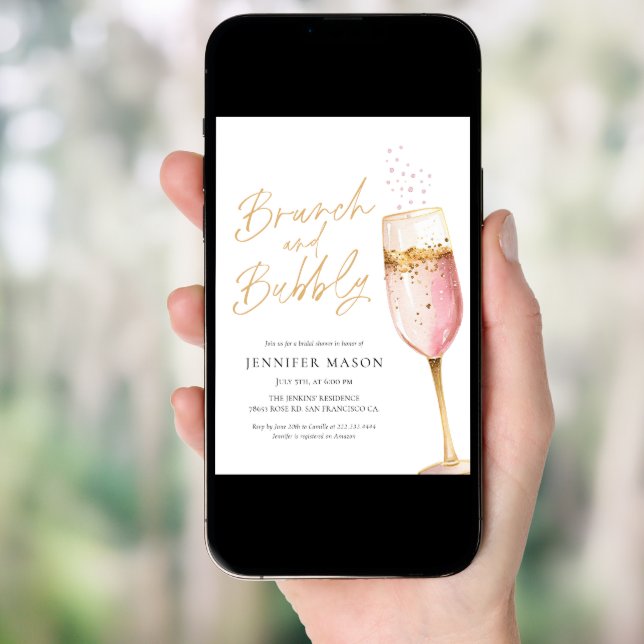 Pink Brunch and Bubbly Bridal Shower Invitation (Front Digital)