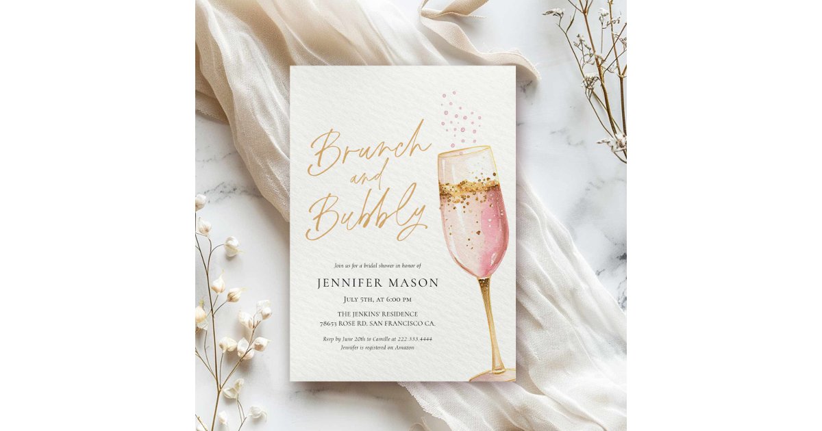 Pink Brunch and Bubbly Bridal Shower Invitation | Zazzle