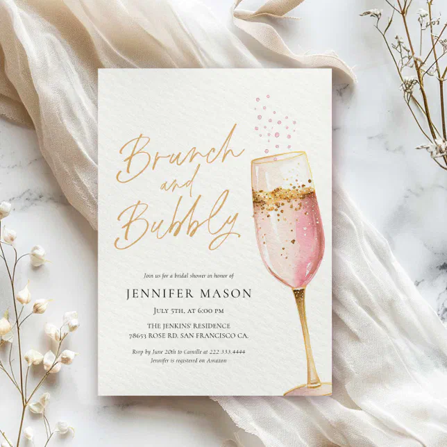 Pink Brunch and Bubbly Bridal Shower Invitation | Zazzle