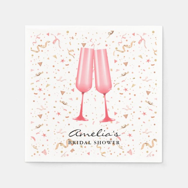 Pink Brunch and Bubbly Bridal Shower Napkins (Front)