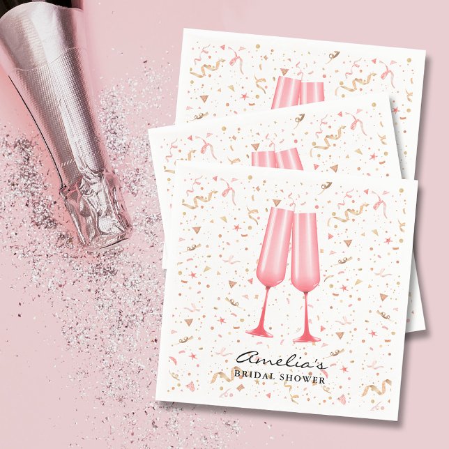 Pink Brunch and Bubbly Bridal Shower Napkins (Pink champagne glasses brunch and bubbly bridal shower napkins)