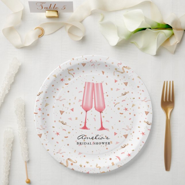 Pink Brunch and Bubbly Bridal Shower Paper Plates (Wedding)
