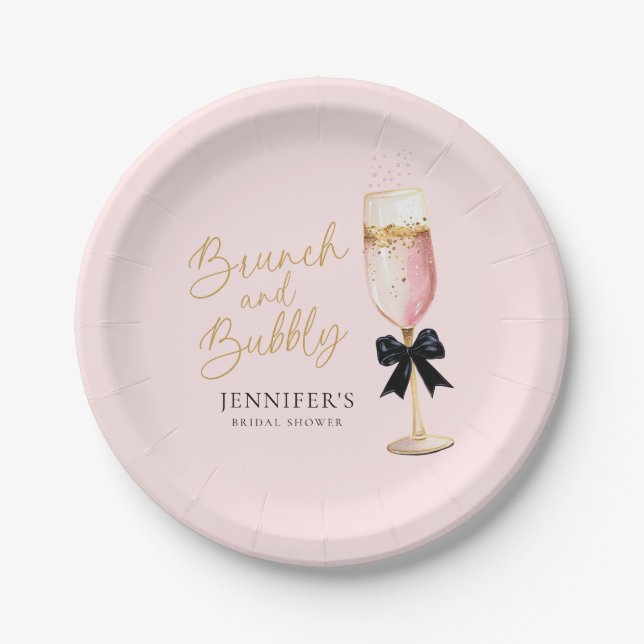 Pink Brunch and Bubbly Bridal Shower Paper Plates (Front)