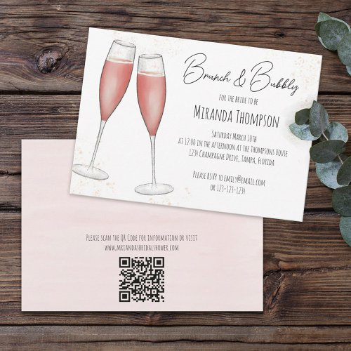 Pink Brunch and Bubbly Bridal Shower QR Code  Invitation