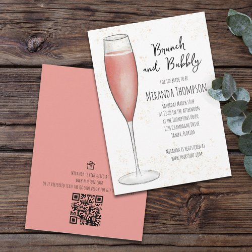 Pink Brunch and Bubbly Champagne Bridal Shower Inv Invitation
