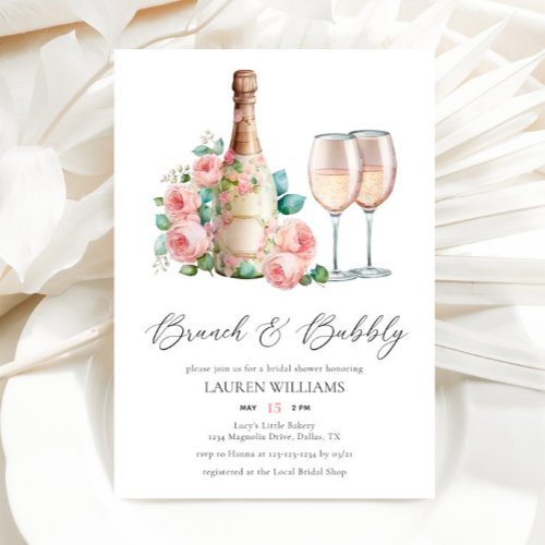 Pink Brunch and Bubbly Champagne Bridal Shower Invitation